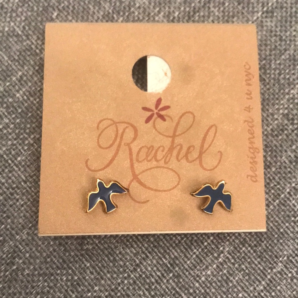 Stud earrings with blue and gold birds - brand new